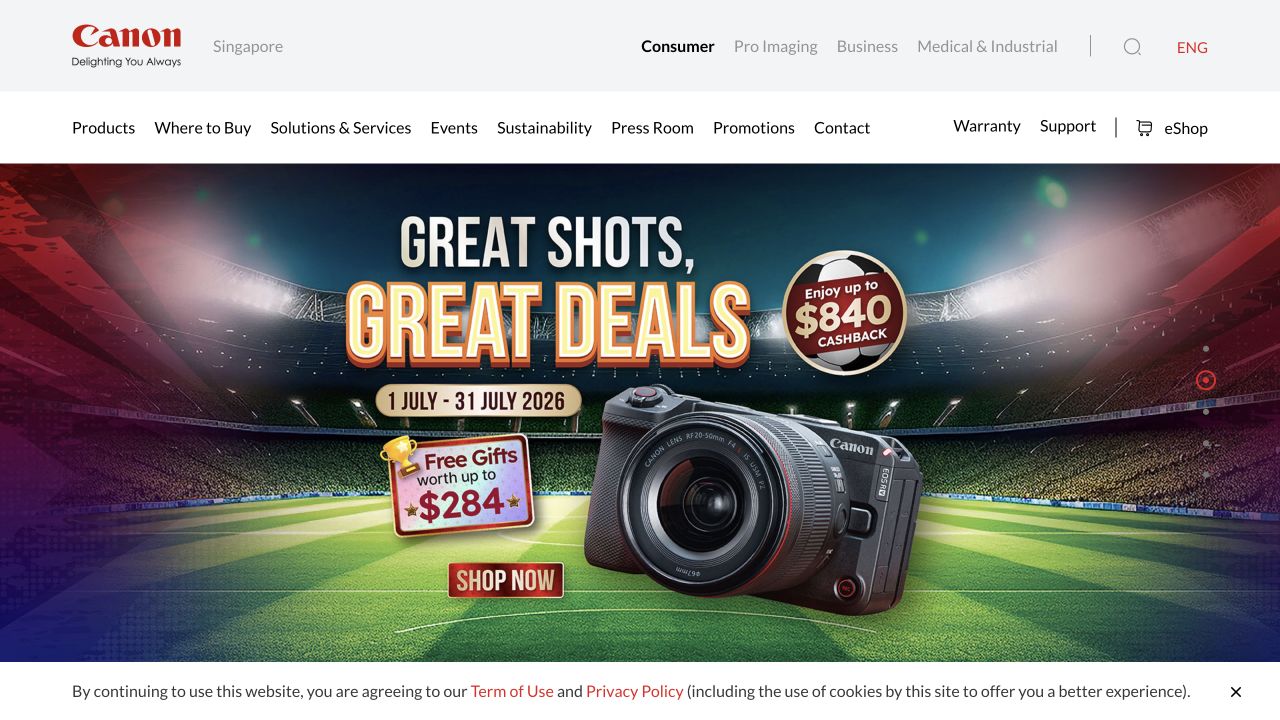 Canon Singapore website homepage